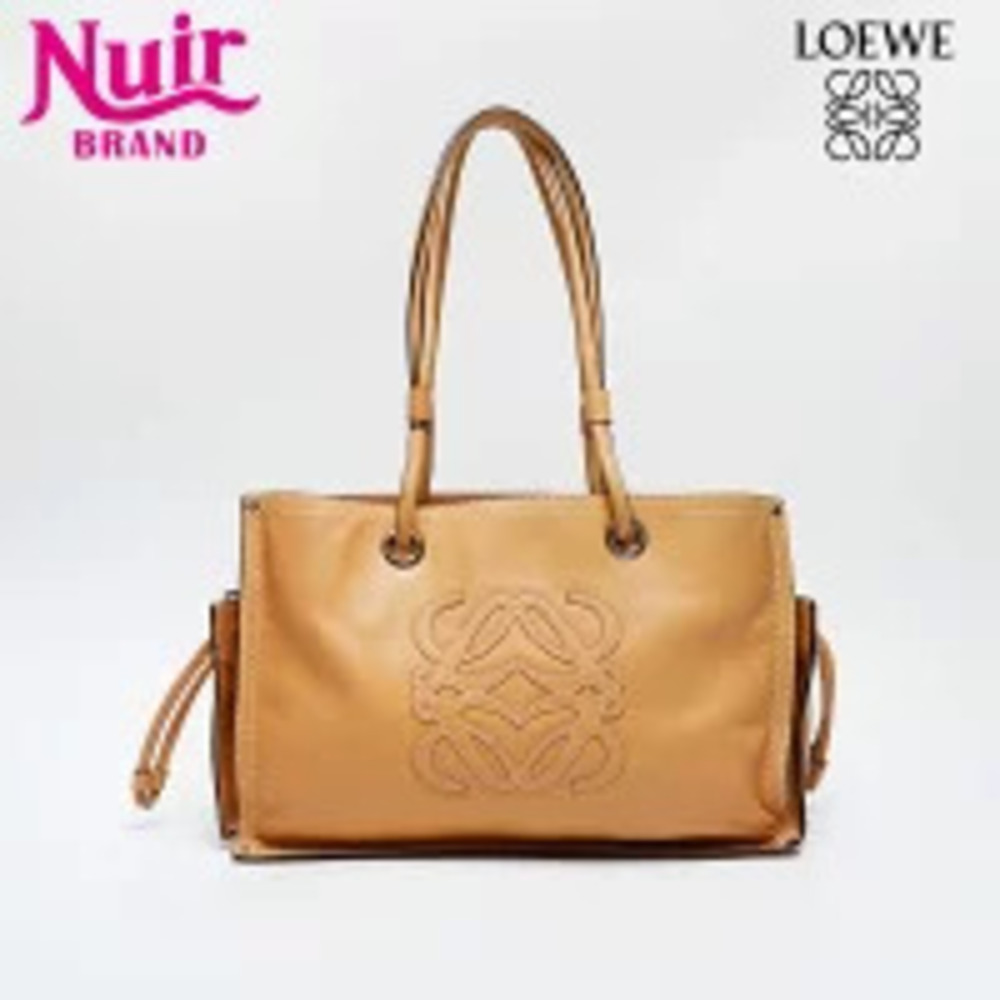 Loewe logo leather tote bag brown